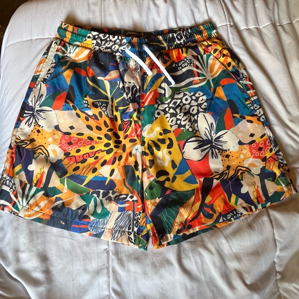 Men's Athletic Swim Shorts in Tropical Multi-Color